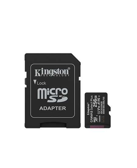 Kingston Canvas Select Plus | 256 GB | microSD | Flash memory class Class 10, UHS-I, U1/U3, video class 10/30, A1