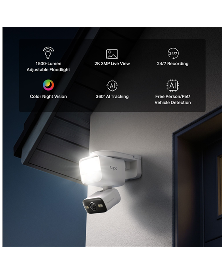 TP-LINK | Tapo C710 | Pan/Tilt Security Floodlight Camera | 3 MP | F/2.0 | IP65 | H.264 | microSD up to 512 GB