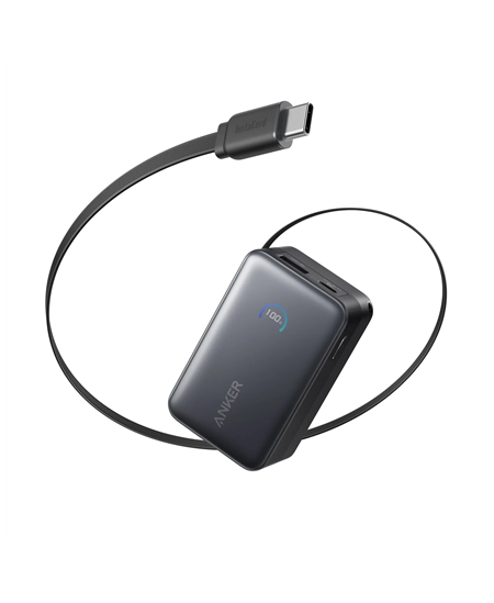 Anker Nano Power Bank 45W with Built-In Retractable USB-C Cable | A1638H11 | 10000 mAh | Black