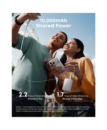 Anker Nano Power Bank 45W with Built-In Retractable USB-C Cable | A1638H11 | 10000 mAh | Black