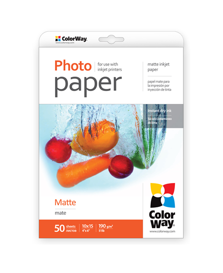 ColorWay Matte Photo Paper, 50 sheets, 10x15, 190 g/m²