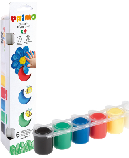 Dažai piešimui pirštais PRIMO, 6 spalvų x 25 ml