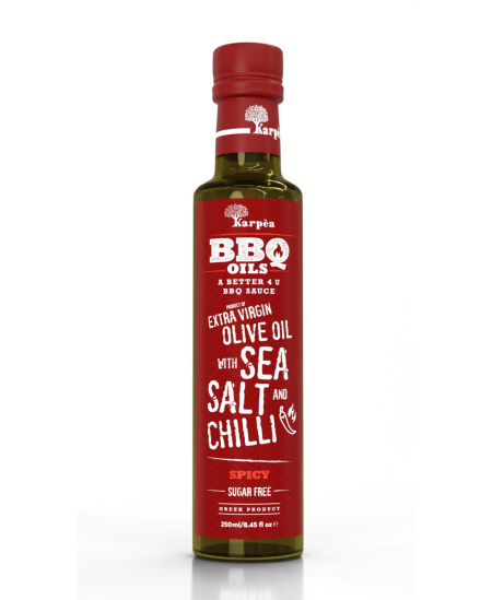 Alyvuogių aliejus KARPEA, BBQ, extra virgin, su jūros druska, čili pipiru, 250 ml