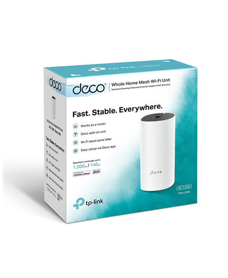 TP-LINK | AC1200 Whole Home Mesh WiFi System | Deco M4 (1-pack) | 802.11ac | 867+300 Mbit/s | 10/100/1000 Mbit/s | Ethernet LAN 