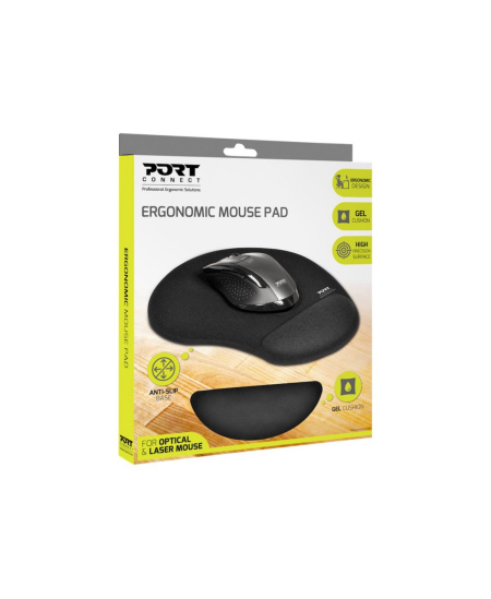 PORT CONNECT | Ergonomic Mouse Pad | 200 x 230 x 20 mm | Black
