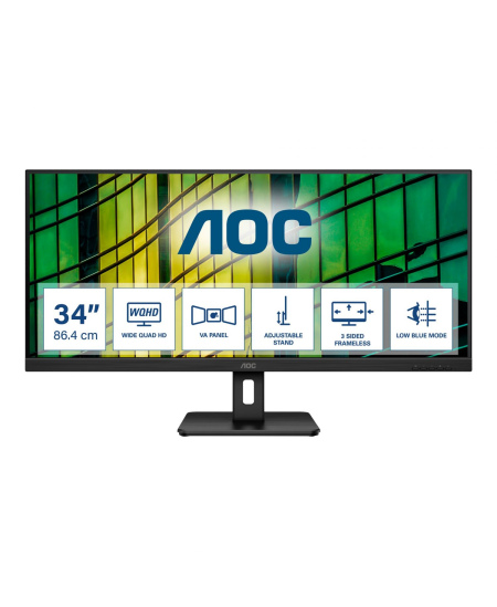 AOC | Monitor | U34E2M | 34 " | VA | WQHD | 21:9 | 100 Hz | 4 ms | 3440 x 1440 | 300 cd/m² | HDMI ports quantity 2 | Black