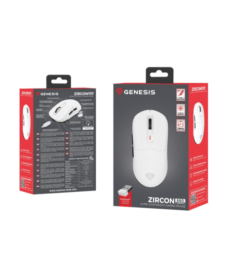 Genesis | Gaming Mouse | Zircon 660 | Wired/Wireless | 2.4 GHz, Bluetooth, USB | White