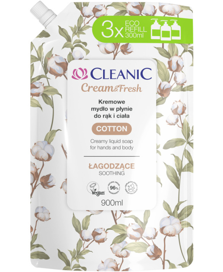 Skystas muilas CLEANIC, su medvilnės sėklų aliejumi, 900 ml (papildymas)