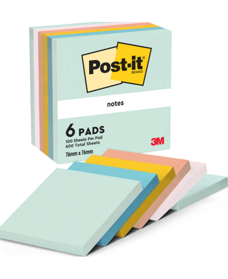 Lipnūs lapeliai POST-IT Beachside Colour, 76x76 mm, 6 x 100 lapelių