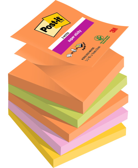 Itin lipnūs lapeliai POST-IT Z-Notes Boost Colour, 76x76 mm, 5 x 90 lapelių