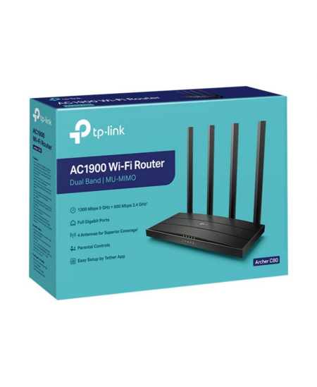 TP-LINK AC1900 Wireless MU-MIMO Wi-Fi 5 Router Archer C80 802.11ac, 1300+600 Mbit/s, 10/100/100 Mbit/s, Ethernet LAN (RJ-45) por