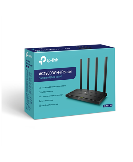 TP-LINK AC1900 Wireless MU-MIMO Wi-Fi 5 Router Archer C80 802.11ac, 1300+600 Mbit/s, 10/100/100 Mbit/s, Ethernet LAN (RJ-45) por