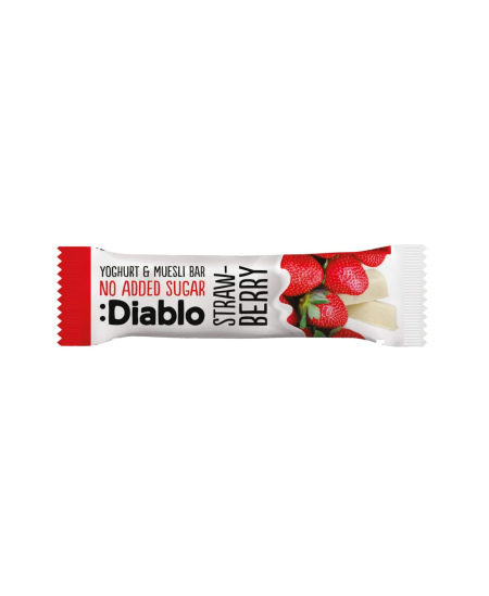 Musli batonėlis su braškių skonio jogurtu, DIABLO, be pridėtinio cukraus, 30g