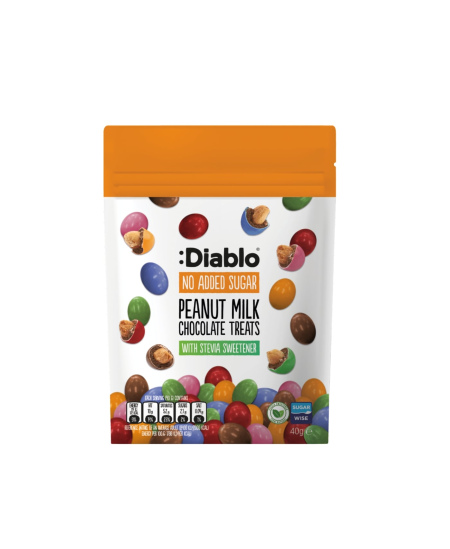 Žemės riešutų skanėstai, padengti pieniniu šokoladu, DIABLO, be pridėtinio cukraus, 40g
