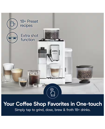 Delonghi | Coffee maker | Rivelia EXAM440.55.W | Pump pressure 19 bar | Built-in milk frother | Fully Automatic | 1450 W | Arcti