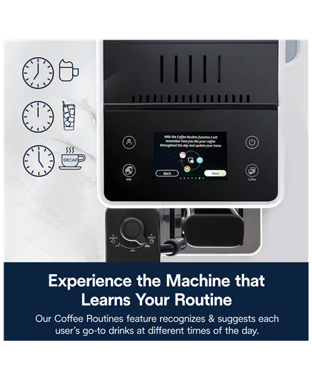 Delonghi | Coffee maker | Rivelia EXAM440.55.W | Pump pressure 19 bar | Built-in milk frother | Fully Automatic | 1450 W | Arcti