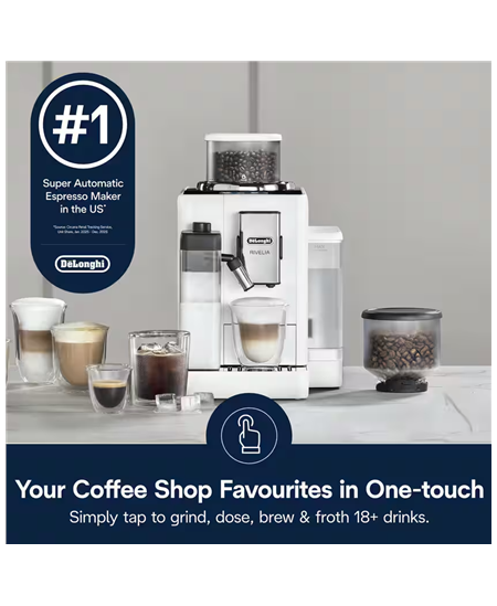 Delonghi | Coffee maker | Rivelia EXAM440.55.W | Pump pressure 19 bar | Built-in milk frother | Fully Automatic | 1450 W | Arcti