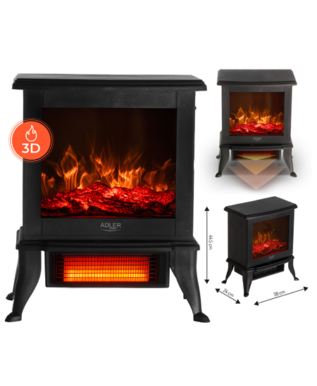 Adler Electric Fireplace | AD 7754 | Ceramic | 1800 W | Number of power levels 2 | Black