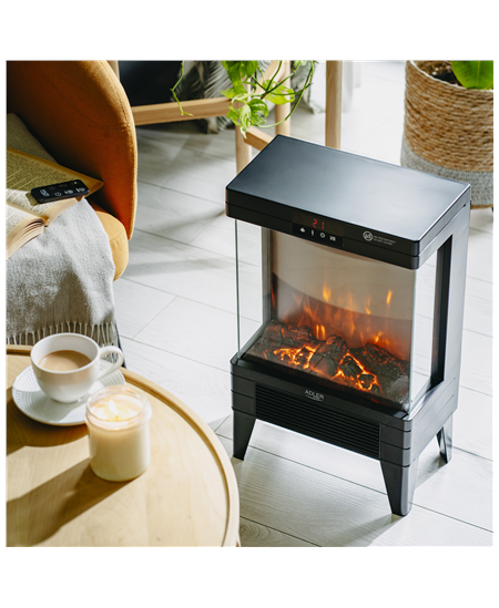 Adler LED electric fireplace with remote control | AD 7755 | Ceramic Heater | 2000 W | Number of power levels 2 | Black