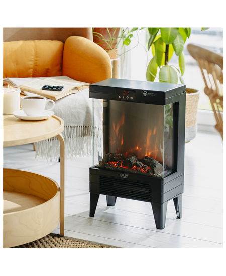 Adler LED electric fireplace with remote control | AD 7755 | Ceramic Heater | 2000 W | Number of power levels 2 | Black