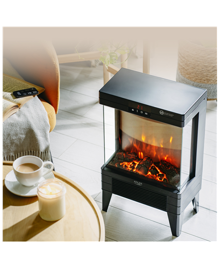 Adler LED electric fireplace with remote control | AD 7755 | Ceramic Heater | 2000 W | Number of power levels 2 | Black