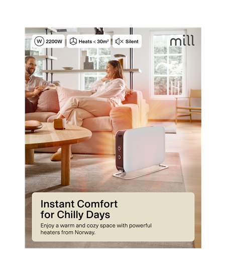 Mill Heater CO2200MECMAX Convection Heater, 2200 W, Number of power levels 3, Suitable for rooms up to max 30 m², White