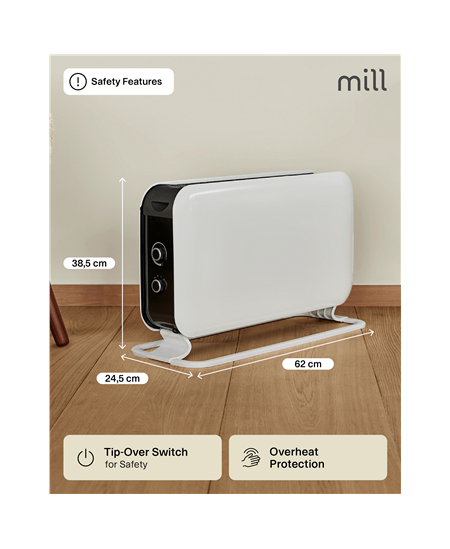 Mill Heater CO2200MECMAX Convection Heater, 2200 W, Number of power levels 3, Suitable for rooms up to max 30 m², White