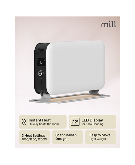 Mill Heater CO2200LEDMAX Convection Heater, 2200 W, Number of power levels 3, Suitable for rooms up to 5-30 m², White