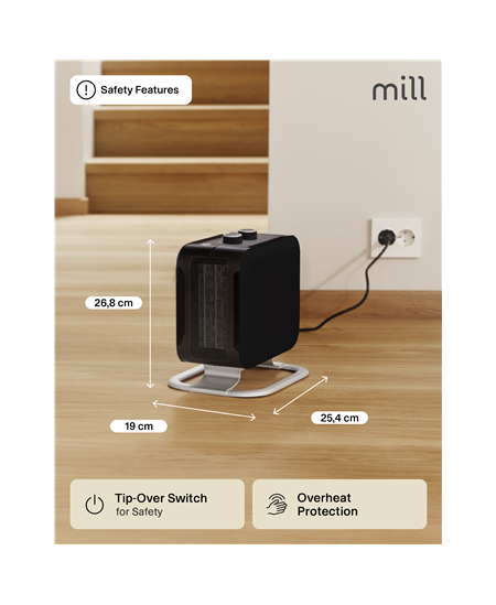 Mill | Heater | CUS1800MECBA | PTC Fan | 1800 W | Suitable for rooms up to 30 m² | Black