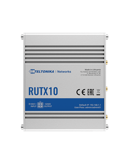 Teltonika | Industrial Router | RUTX10 | 802.11ac | 867 Mbit/s | 10/100/1000 Mbit/s | Ethernet LAN (RJ-45) ports 4 | Mesh Suppor