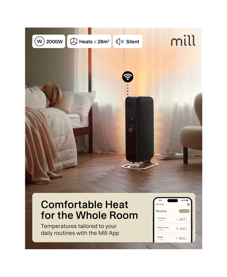 Mill | WiFI GEN3 Oil Filled Radiator | OIL2000WIFI3 | Oil Filled Radiator | 2000 W | Number of power levels 3 | Black