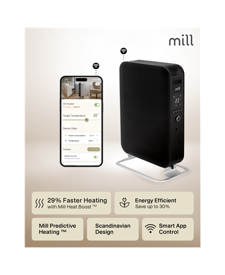 Mill | WiFI GEN3 Oil Filled Radiator | OIL2000WIFI3 | Oil Filled Radiator | 2000 W | Number of power levels 3 | Black