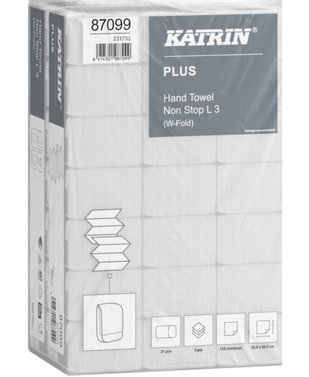 Lapiniai popieriniai rankšluosčiai KATRIN Plus Non Stop Handy pack,  87099, W lenk., 90 serv., 1 pak.
