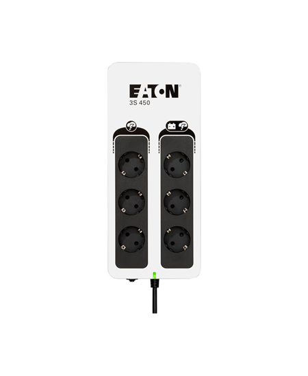 Eaton 3S Gen2 UPS DIN, 450 VA, 270 W, Input: Schuko, Outputs: (3) Schuko, (3) Schuko surge only, Tower | 3S450D