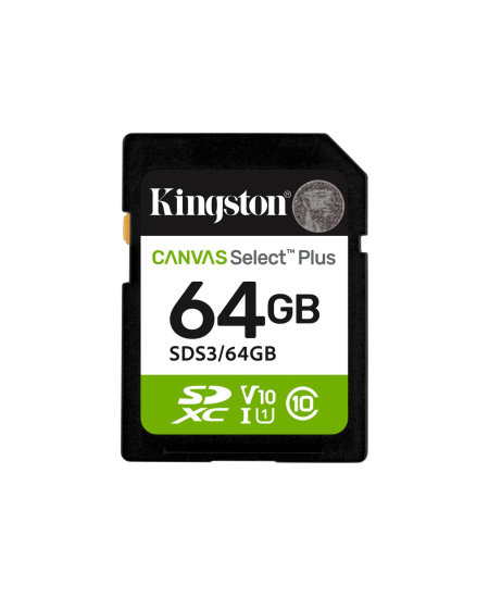 Kingston Canvas Select Plus | 64 GB | SD | Flash memory class Class 10, UHS-I, U1/U3, Video Class 10/30
