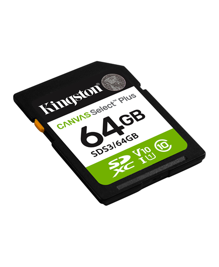 Kingston Canvas Select Plus | 64 GB | SD | Flash memory class Class 10, UHS-I, U1/U3, Video Class 10/30
