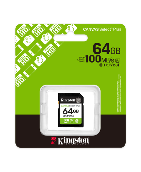 Kingston Canvas Select Plus | 64 GB | SD | Flash memory class Class 10, UHS-I, U1/U3, Video Class 10/30