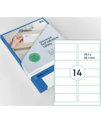 Etiketiniai lipdukai RILLPRINT 99,1x38,1 mm, A4, 14 lipdukų lape, 100 lapų