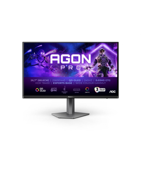 AOC | AG276QZD2 | 26.7 " | OLED | QHD | 16:9 | 240 Hz | 0.03 ms | 2560 x 1440 pixels | 250 cd/m² | HDMI ports quantity 2