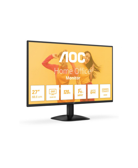 AOC Q27B35S3 | 27 " | IPS | QHD | 16:9 | 120 Hz | 1 ms | 2560 x 1440 pixels | 300 cd/m² | HDMI ports quantity 1 | Black