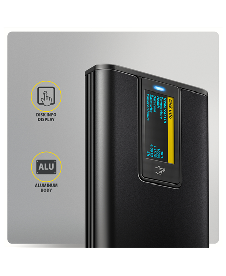AXAGON USB-C 10Gbps - M.2 NVMe & SATA SSD DISPLAY box | EEM2-SD2B