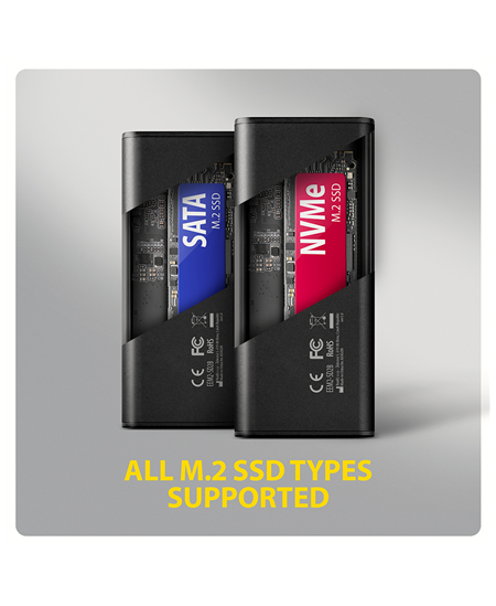 AXAGON USB-C 10Gbps - M.2 NVMe & SATA SSD DISPLAY box | EEM2-SD2B
