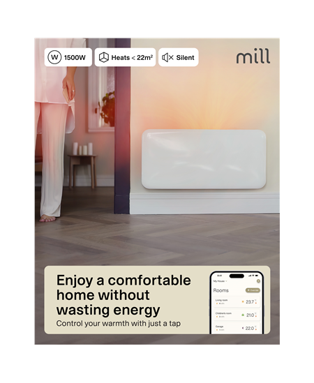 Mill WiFi Panel Heater | PA1500WIFI4A | Panel Heater | 1500 W | Suitable for rooms up to 22 m² | White | IPX4