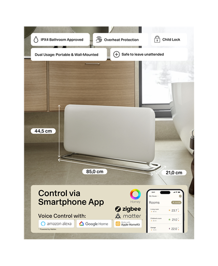 Mill WiFi Panel Heater | PA1500WIFI4A | Panel Heater | 1500 W | Suitable for rooms up to 22 m² | White | IPX4