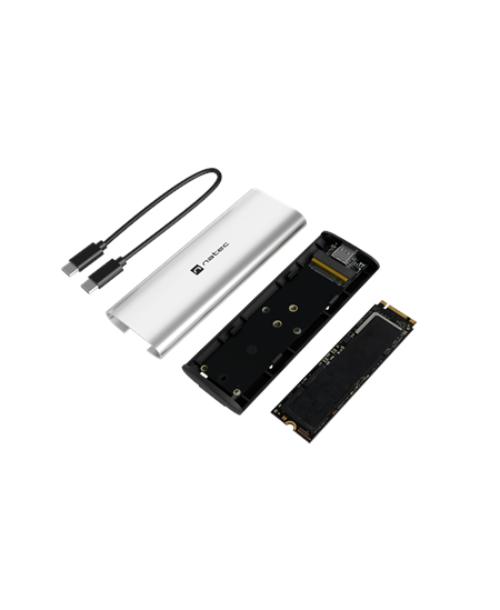 Natec | Rhino M.2 NVME Lite USB-C External, Gen 2 Steel Arctic Silver | Solid-state drive interface NVMe