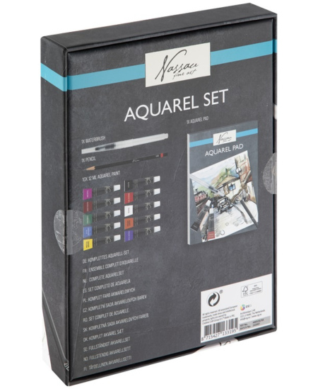 Akvarelės rinkinys su bloknotu ir vandens teptuku NASSAU, 13 dalių