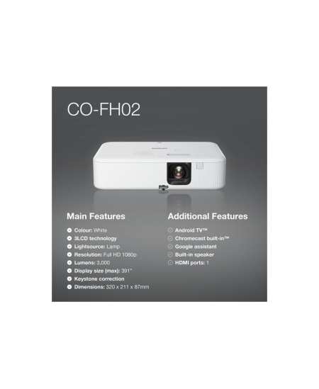 Epson 3LCD projector CO-FH02 Full HD (1920x1080), 3000 ANSI lumens, White, Lamp warranty 12 month(s)