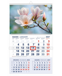 Pakabinamas kalendorius MAGNOLIJŲ ŽIEDAI 2027, trys viename, 30,3 x 52 cm