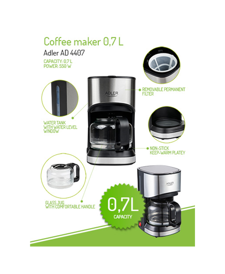 Adler | Coffee maker | AD 4407 | Drip | 550 W | Black