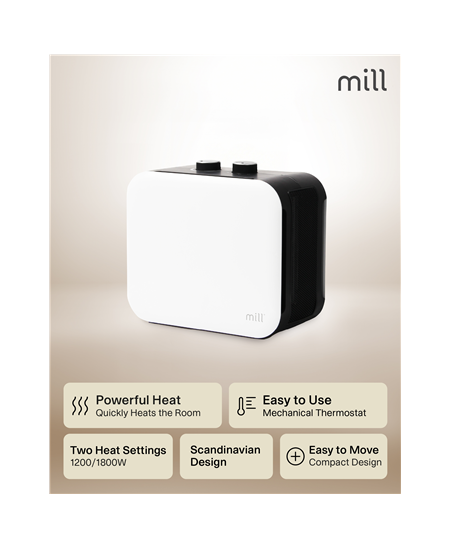 Mill | Compact PTC Fan Heater | CUS1800MECW | PTC Fan | 1800 W | Number of power levels 3 | Suitable for rooms up to 10-30 m² |
